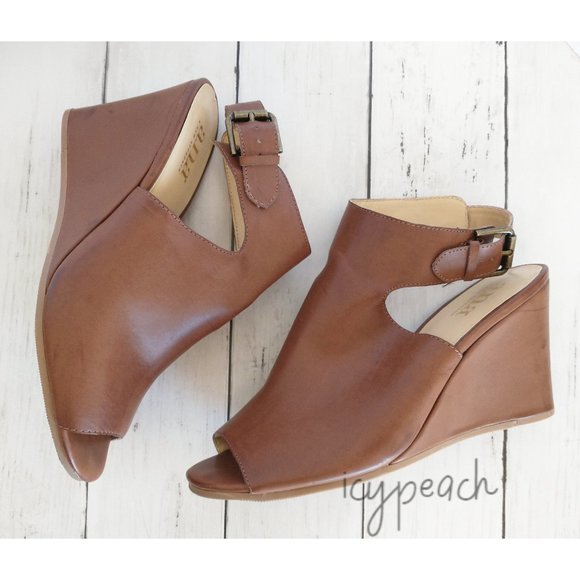 a.n.a Shoes - a.n.a Wedge Heel Sandals Size 8-1/2M Tan/Brown Open Toe Slingback Faux Leather